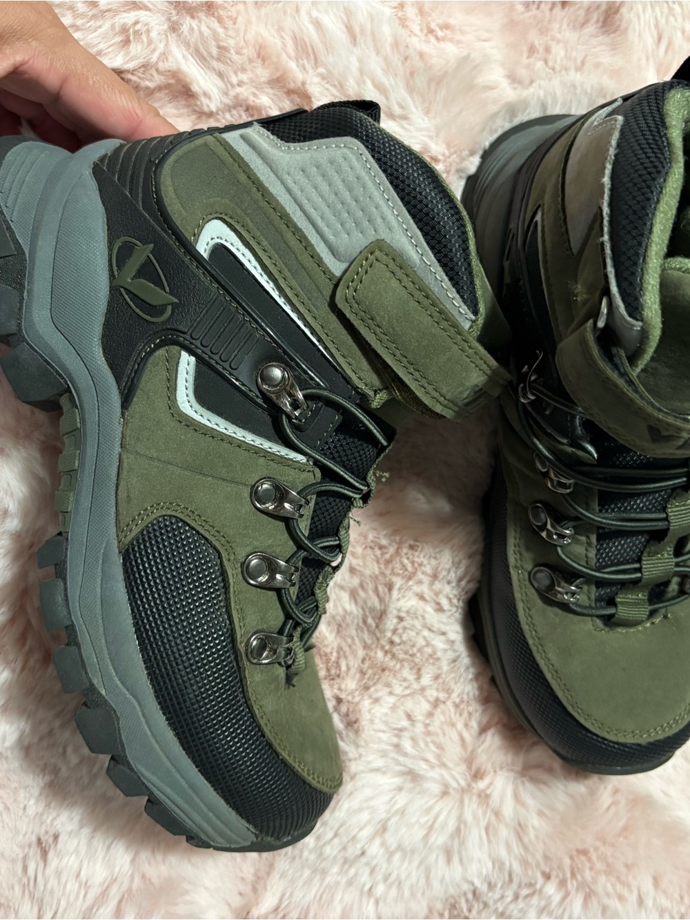 Amazon Kids Olive Green & Black Outdoor Boots